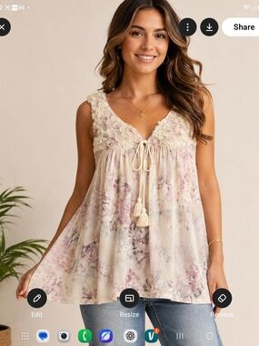 Espresso Floral Lace-Trim Sleeveless Tunic Top - Cream & Blush